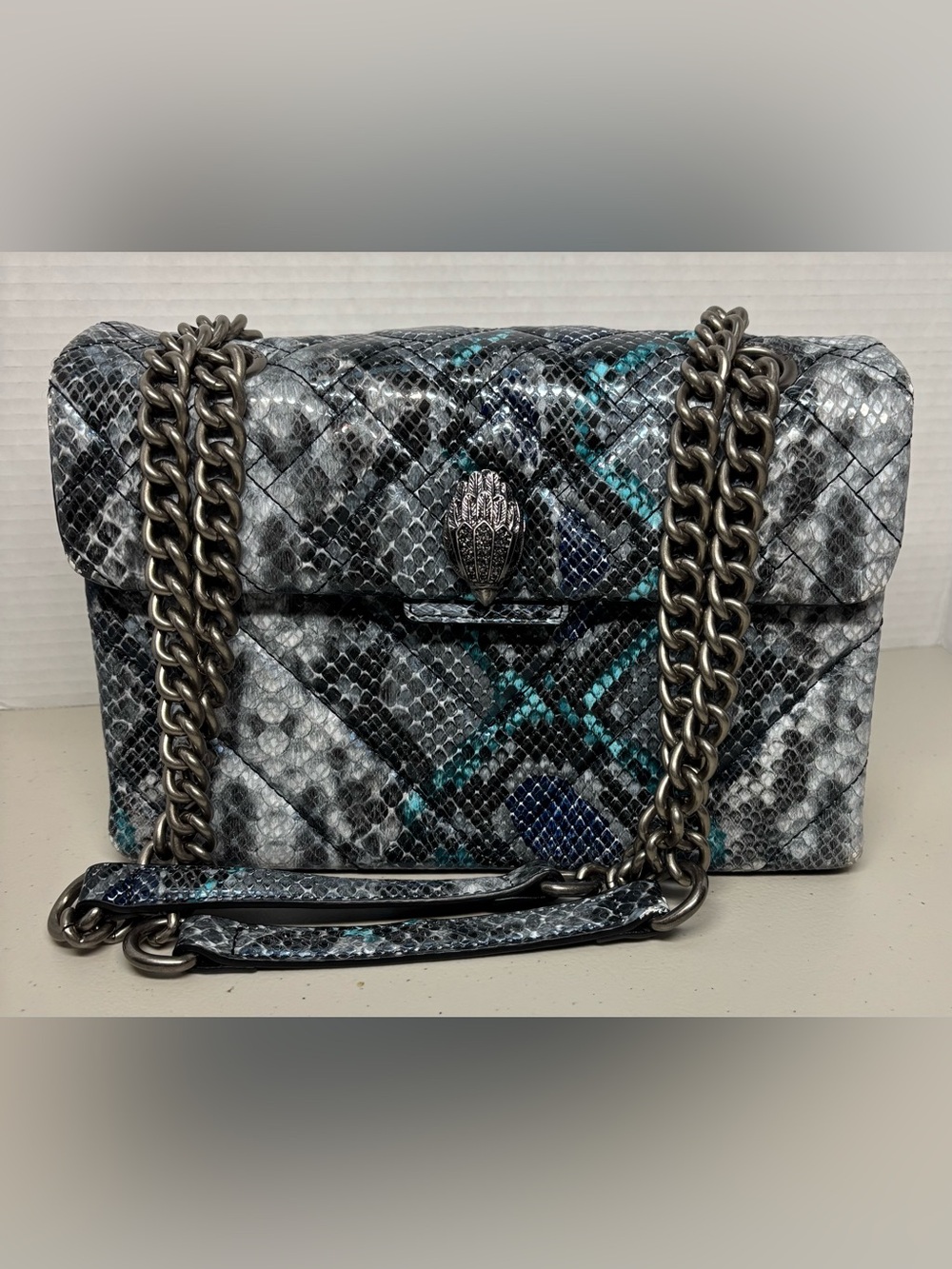 Kurt Geiger London Genuine Leather Unique Snakeskin Embossed Chain Shoulder Bag